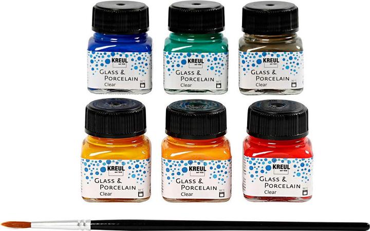 Image du produit Kreul Verre et porcelaine Clear-Set (Brun espresso, Orange, Jaune soleil, Rouge cerise, Vert foncé, Bleu foncé, 120 ml)