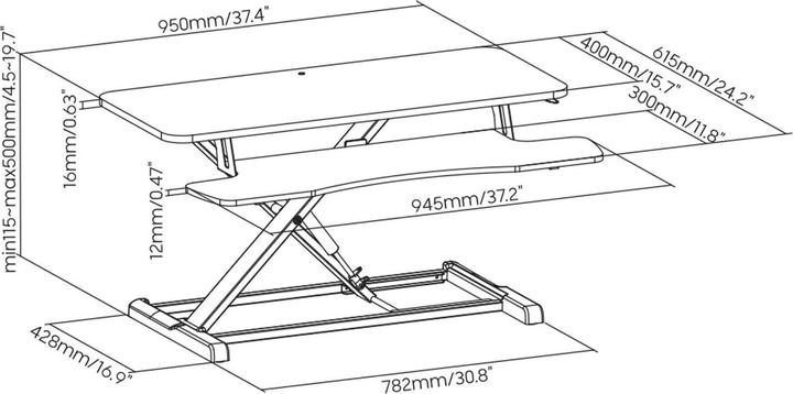 Produktbild Wiltec höhenverstellbarer Schreibtischaufsatz 95x40cm mit Tastaturablage