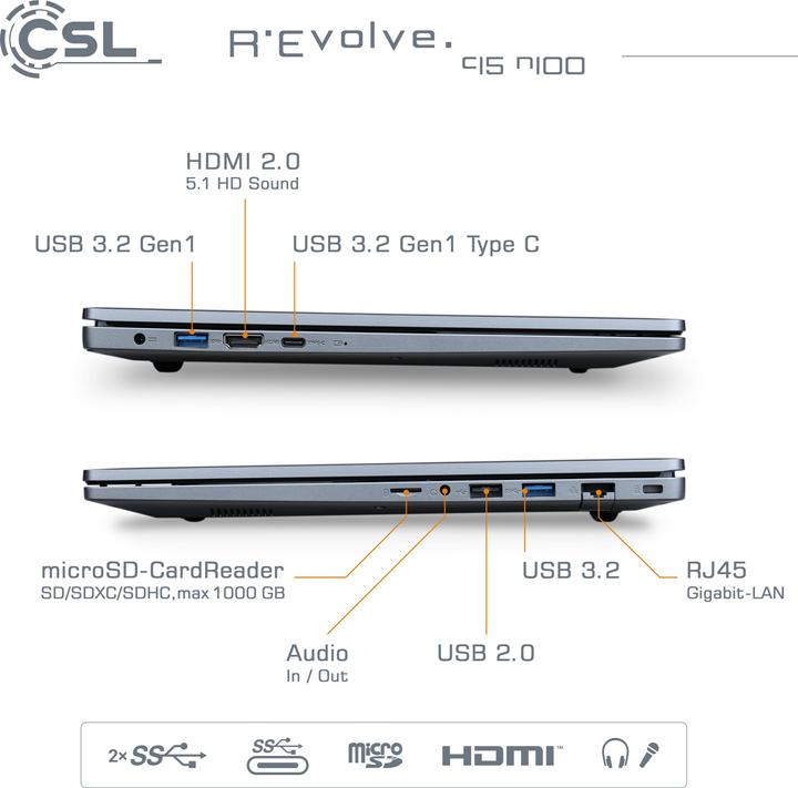 Produktbild CSL Notebook R'Evolve C15 v4 32GB 1000GB Windows 11 Home (15.60", Intel N100, 32 GB, 1000 GB, DE)