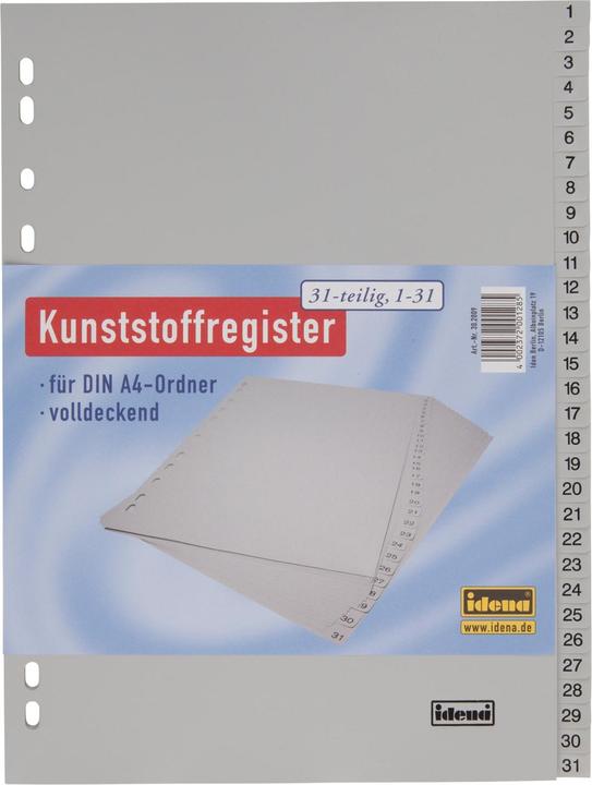 Idena Plastic index A4 1-31 grey PP