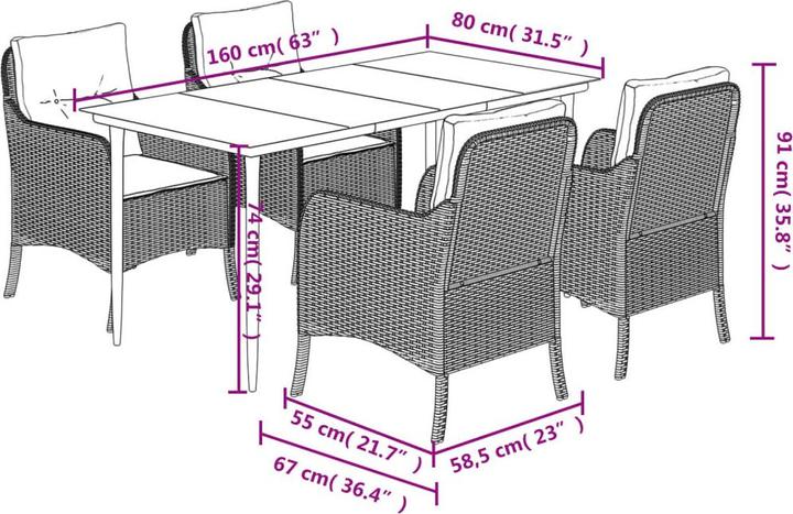 Produktbild VidaXL Garten Essgruppe Gartengarnitur Sitzgruppe 5-tlg. Beige Poly Rattan (160 cm)