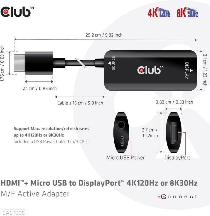 Actual product image Club 3D HDMI + Micro USB zu (DP, 0.72 cm)