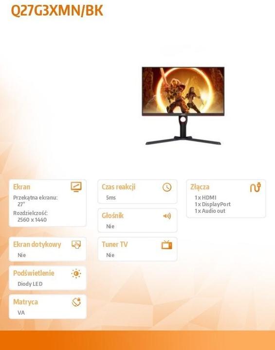 Actual product image AOC Q27G3XMN/BK (2560 x 1440 pixels, 27")