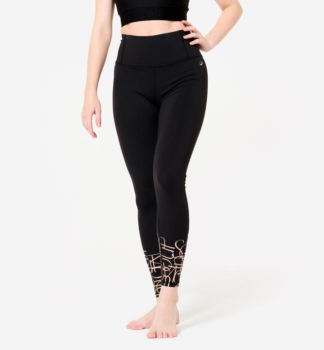 Domyos Tanz-Leggings Damen Modern Dance flacher hoher Taillenbund - schwarz (W28/L31)
