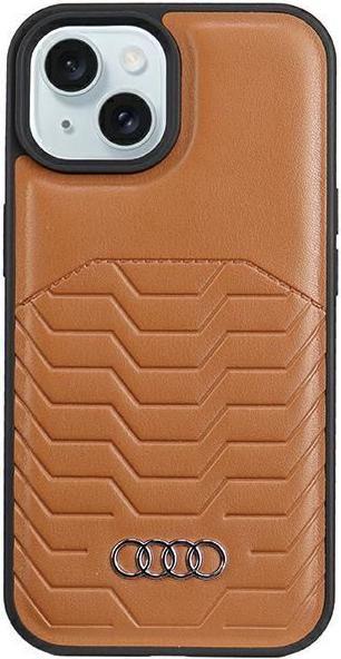 Actual product image Audi Synthetic Leather MagSafe iPhone 15 / 14 / 13 6.1" brązowy/brown hardcase AU-TPUPCMIP15-GT/D3-B (Apple iPhone 13, Apple iPhone 15)