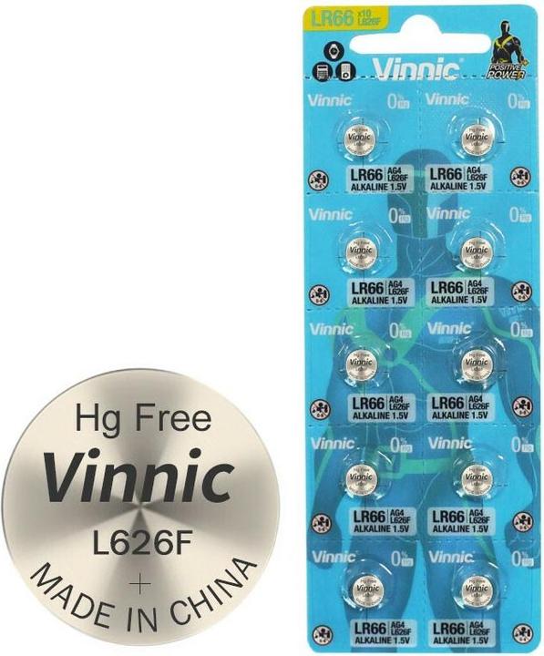 Actual product image Vinnic 10er Set AG 4, LR66, L626F, V376, V377, LR626 (10 pcs., Device specific, 18 mAh)