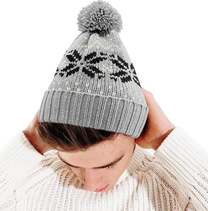 Actual product image Beechfield Knitted hat with bobble snowflake pattern (One size)