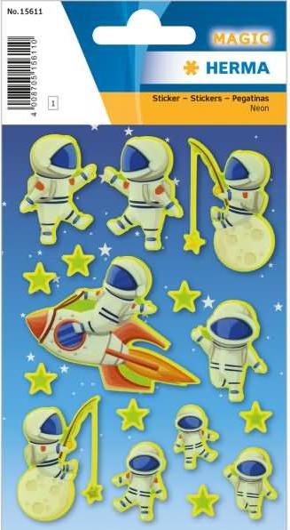 Image du produit Magni 15611 Autocollants fluo pour enfants, Luca sur la lune (16 autocollants, plastique, mat)