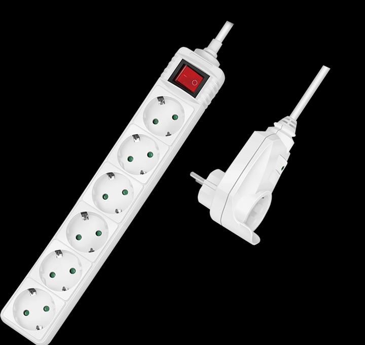 Immagine prodotto LogiLink Presa di corrente a 7 vie + interruttore, 6x CEE 7/3 + 1 spina passante, 2 m (6 x, CEE 7/3, 2 m)