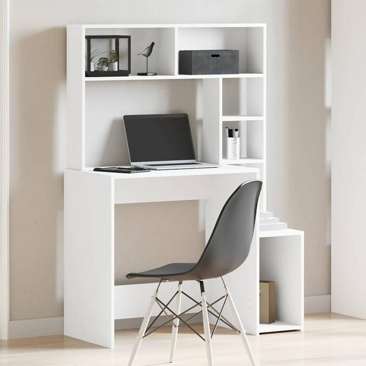 Actual product image VidaXL Desk with shelf White 100x45x140 cm Wood-based office desk Table (100 x 45 x 140 cm)