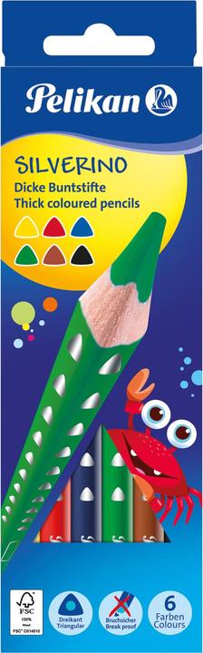 Image du produit Pelikan Crayons de couleur triangulaires Silverino (Noir, Jaune, Bleu foncé, Vert foncé, Marron, Rouge, 6 x)