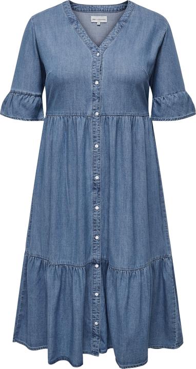 Only Locker geschnitten V-Ausschnitt Glockenärmel Kurzes Kleid Jeanskleid