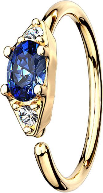 Star Piercing Micro Piercing Ring 14k vergoldet mit ovalem Kristall blau (Messing, Chirurgenstahl 316L)