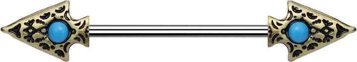Immagine prodotto Star Piercing Barbell altgold Tribal Speer mit Türkis Stein (Ottone, Mnerale, Acciaio chirurgico 316L)