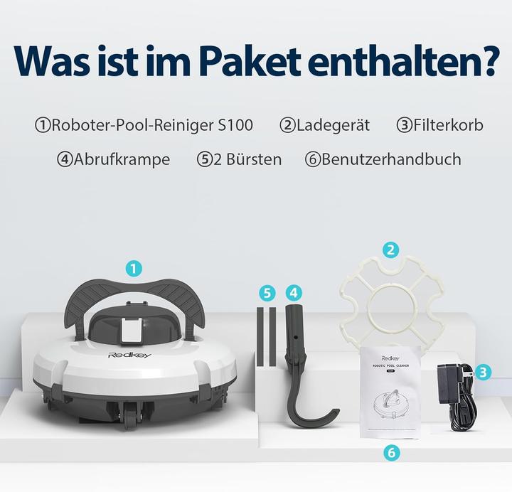 Produktbild Redkey S100 Zwembadrobot draadloos-130 Minuten Vloerreiniging-Zwembad robot-Moeiteloze