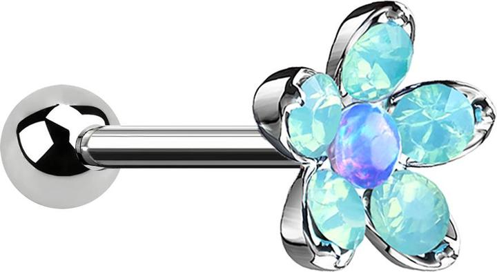 Star Piercing Micro Barbell silber Opal Blume blau (Chirurgenstahl 316L, Messing)