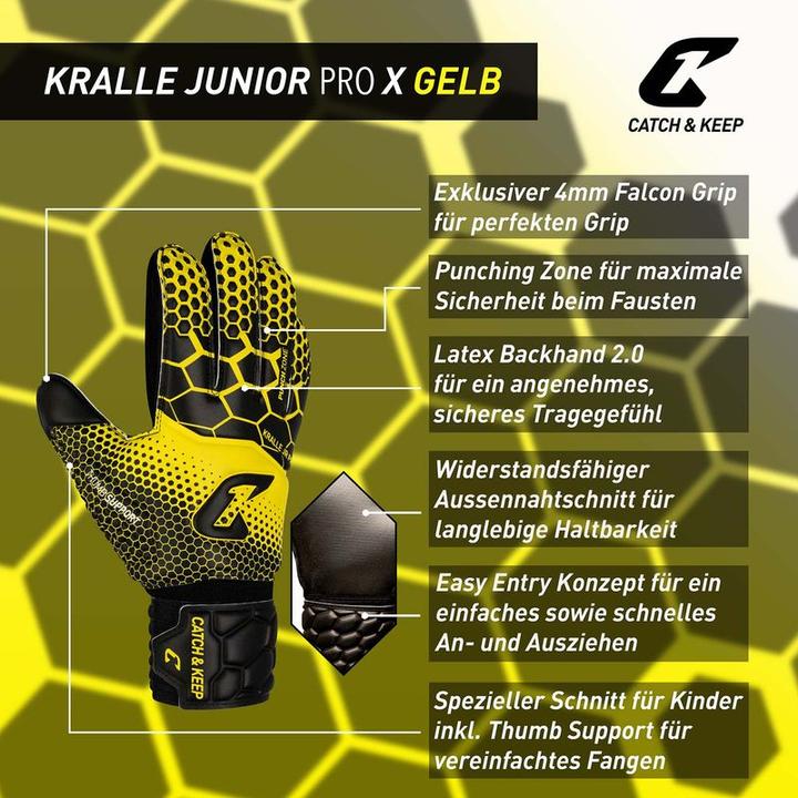Produktbild Catch & Keep Fussballhandschuhe Kralle Junior Pro 3.0 Gr. 7 Gelb Torwart Keeper Goalie Handschuhe (7)
