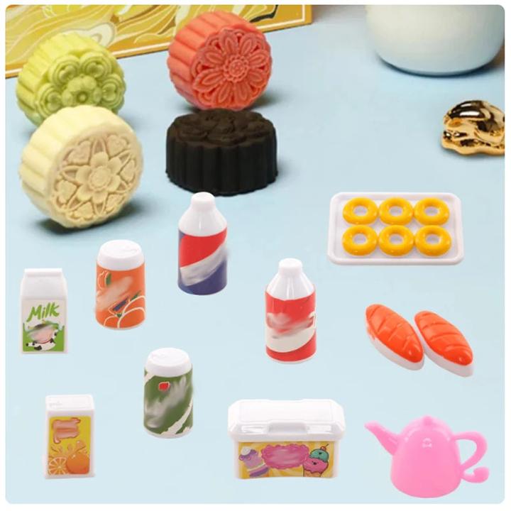Produktbild Activity Board Puppenhaus Mini Küche Lebensmittel für Barbie 43 Stück Abendessen Set Gabel Messer Teller Pizza