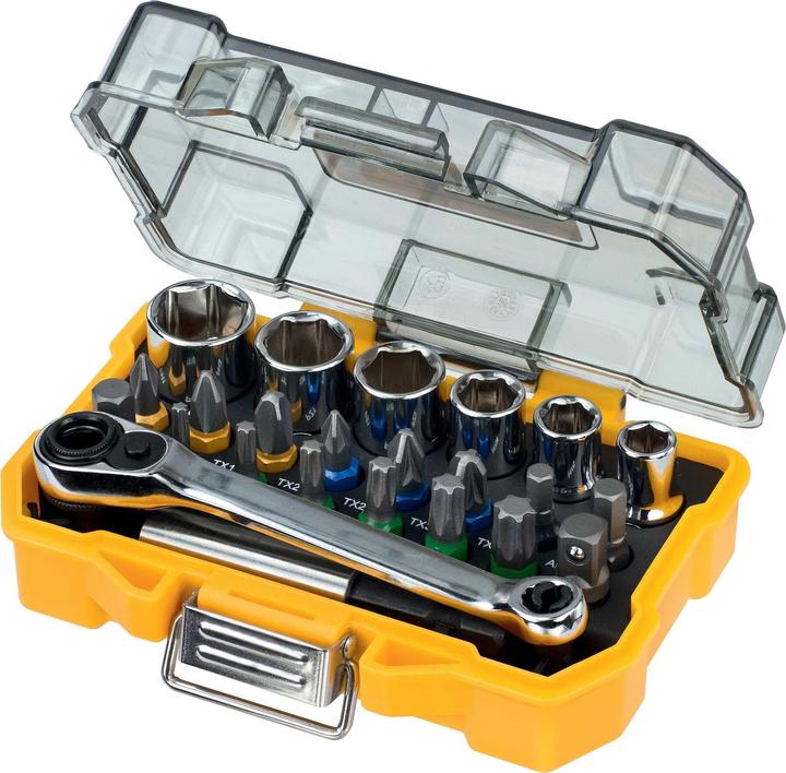 DeWalt Schrauber Bit und RatschenSet (Innensechsrund TX M20, Innensechsrund TX M30, Innensechsrund TX M10, Innensechsrund TX M15, Innensechsrund TX M25, Innensechsrund TX M40, Kreuz Pozidriv PZ M2, Kreuz Phillips PH M3, Kreuz Pozidriv PZ M3, Kreuz Phillips PH M1, Kreuz Phillips PH M2, Kreuz Pozidriv PZ M1)