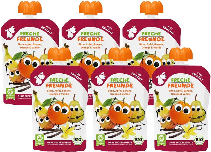 Image du produit Freche Freunde Sachets à écraser Poire, pomme, banane, orange, vanille 6x 100 g (600 g)
