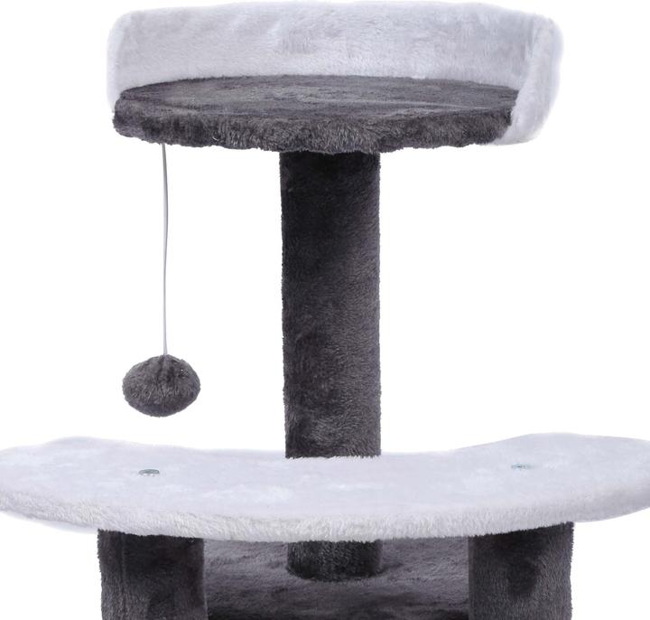 Actual product image Wiltec Cat Tree Scratching Post Climbing Tree 67cm in Grey/White with Plattform, Cave and Ball (67 cm, Grey/white)