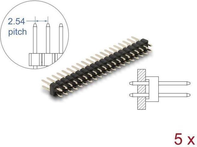 Produktbild Delock Stiftleiste 20 Pin, Rastermass 2,54 mm, 2-reihig, gerade, 5 Stück
