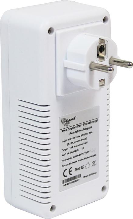 Produktbild Allnet Powerline 1200Mbit 2er Bundle Bridge RJ45 HomePlugV2 "SmartLink" Passtrough ALL1681205v2 (1200 Mbit/s)
