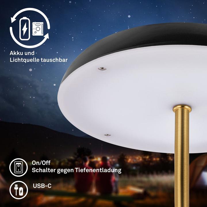 Produktbild Briloner Brilo unplugged CAXA Akku LED Tischleuchte - Schwarz, Messing gebürstet (300 lm)