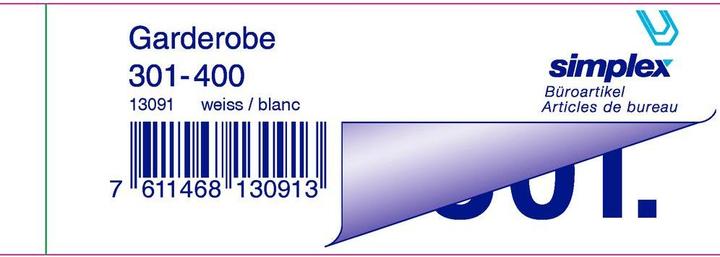 Produktbild Simplex Garderobeblocks 301-400 weiss (100 x)