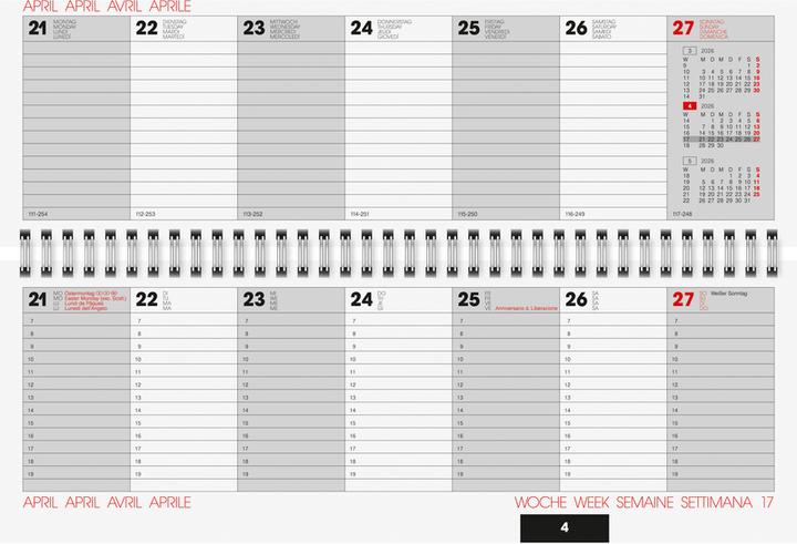 Actual product image Simplex Querkalender Wire-O 29.7 x 10.5 cm, 2026 (29 x 10.5 cm, Hardcover, German)