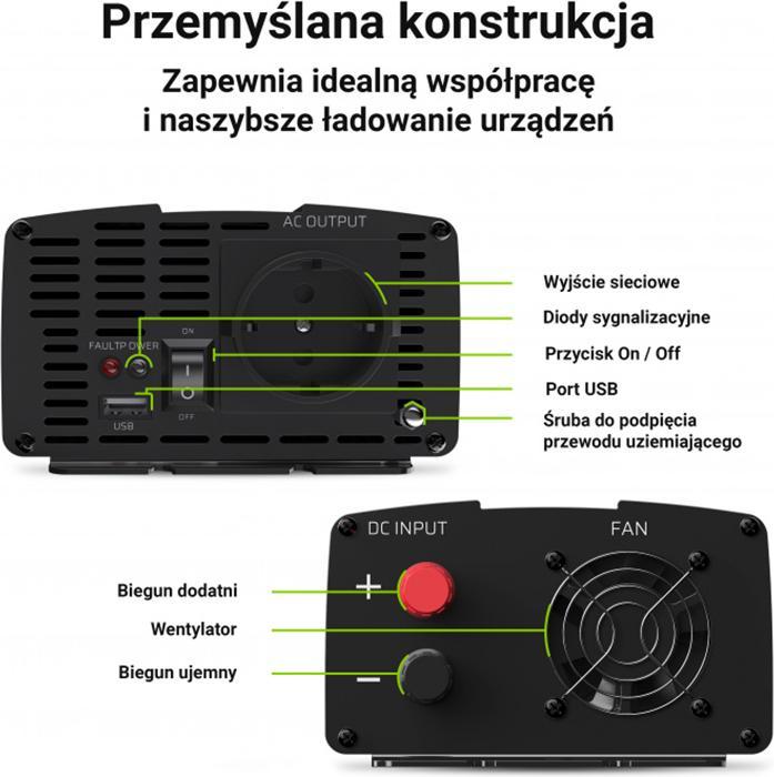 Productafbeelding GreenCell Spanning Auto Omvormer 24V tot 230V 1000W Full Sine Wave