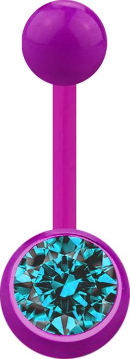 Star Piercing Banane violett mit Kugel und Kugel Kristall aqua (ohne Messing, Acryl)