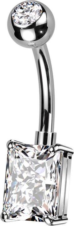 Star Piercing Banane silber mit Kugel silber Kristall silber und grossem rechteckigem Kristall silber (Messing, Titan G23)