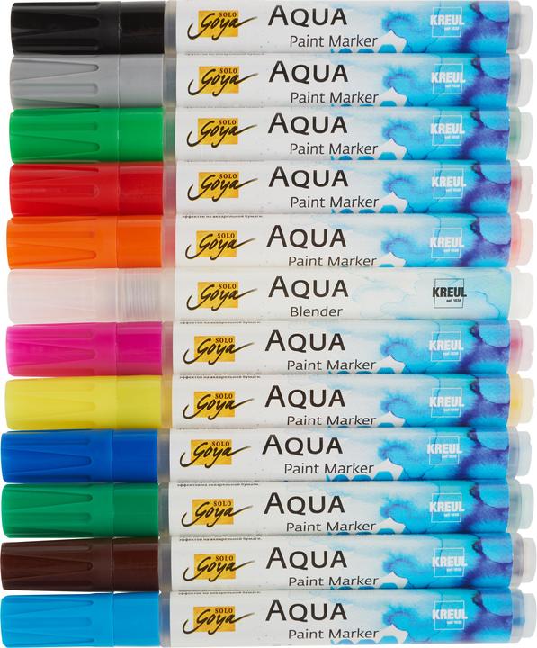 Image du produit Solo Goya Aqua Paint Marker Powerpack (Noir, Bleu cobalt, Oxyde brun foncé, Cyan, Gris clair, Jaune-vert, Vert permanent, 12 x)