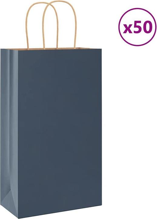 Produktbild VidaXL Kraftpapiertüten 50 Stk. mit Henkel Blau 21x11x36 cm Papiertüte (Geschenktüte, 50 x)