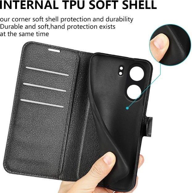 Actual product image MU Classic Litchi Leather Bookcover Series (Xiaomi Poco C65, Xiaomi Redmi 13C)