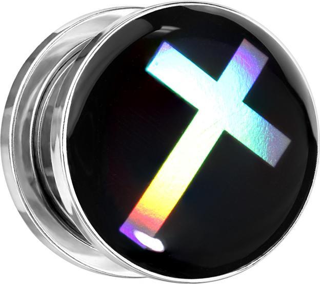 Star Piercing Flesh Plug silber Kreuz (ohne Messing, Chirurgenstahl 316L)