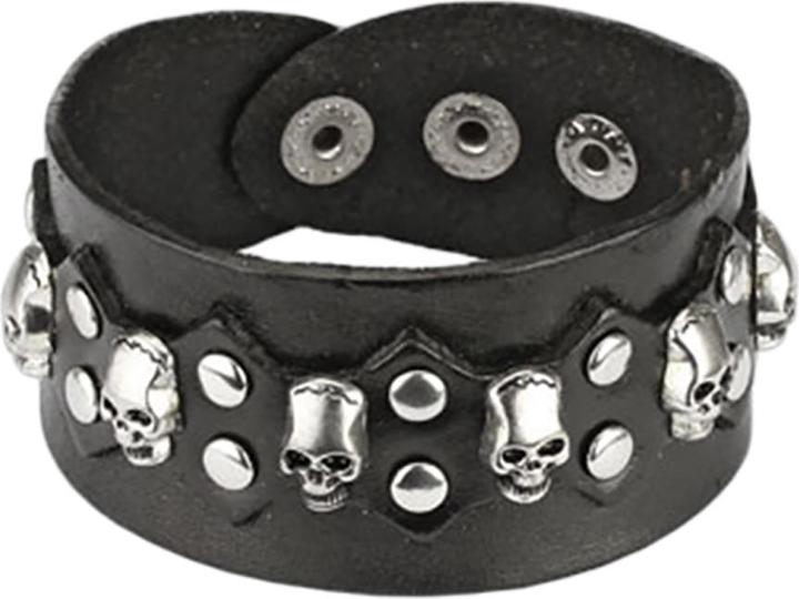 Star Piercing Lederarmband schwarz mit mehreren Schädeln (Leder, ohne Messing)