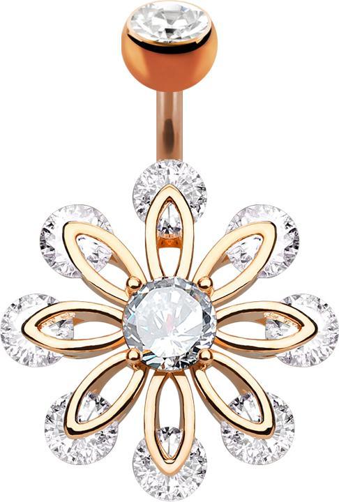 Star Piercing Banane rosegold mit Kugel Kristall silber acht Blüttenblätter (Messing, Chirurgenstahl 316L)
