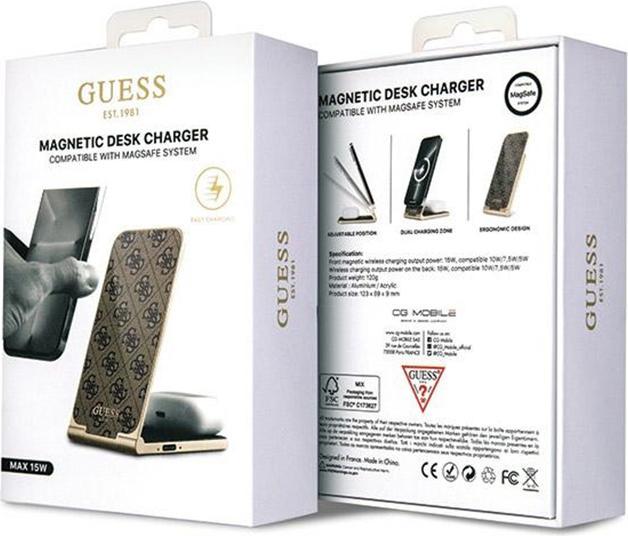 Produktbild Guess składana ład. indukcyjna 2w1 GUDCFAL4PEGW 15W brązowy/brown 4G Pattern MagSafe (15 W)