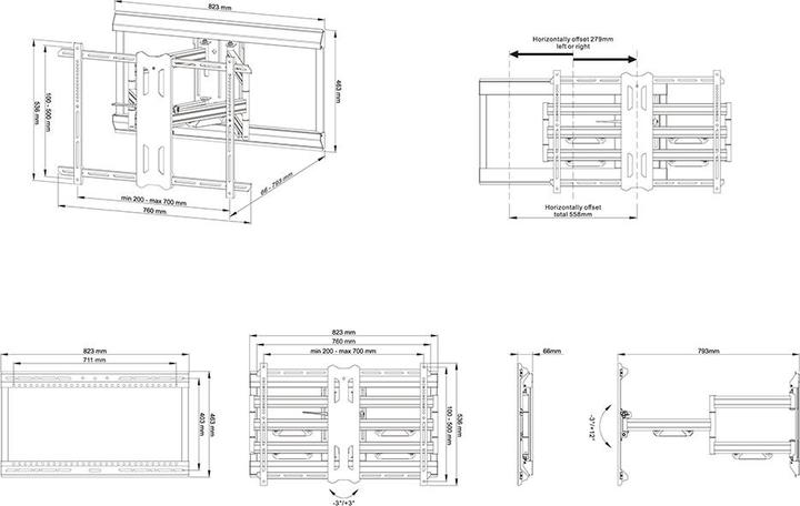 Immagine prodotto Multibrackets Supporto da parete 42-100", nero, portata 70kg (Muro, 100", 70 kg)