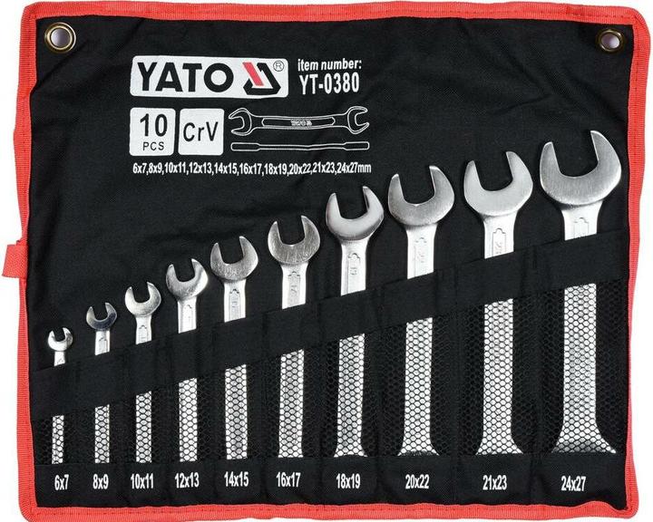 Produktbild Yato DOE SPANNER SET 627MM 10PCS (27 mm, 18 mm, 11 mm, 12 mm, 20 mm, 19 mm, 15 mm, 13 mm, 25 mm, 6 mm, 21 mm, 7 mm, 14 mm, 8 mm, 10  mm, 23 mm, 26 mm, 22 mm, 17 mm, 9 mm, 16 mm, 24 mm)