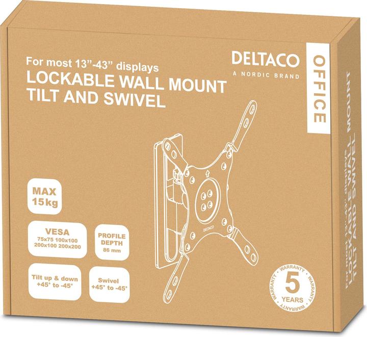 Produktbild Deltaco TV/Monitor-Wandhalterung für ATVs/Wohnmobile und Anhänger, Aluminium, schwenkbar, neigbar, a (Wand, 43")