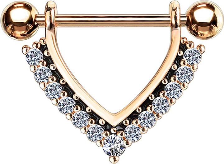 Star Piercing Barbell rosegold Hänger mit Kristallen silber (Chirurgenstahl 316L, Messing)