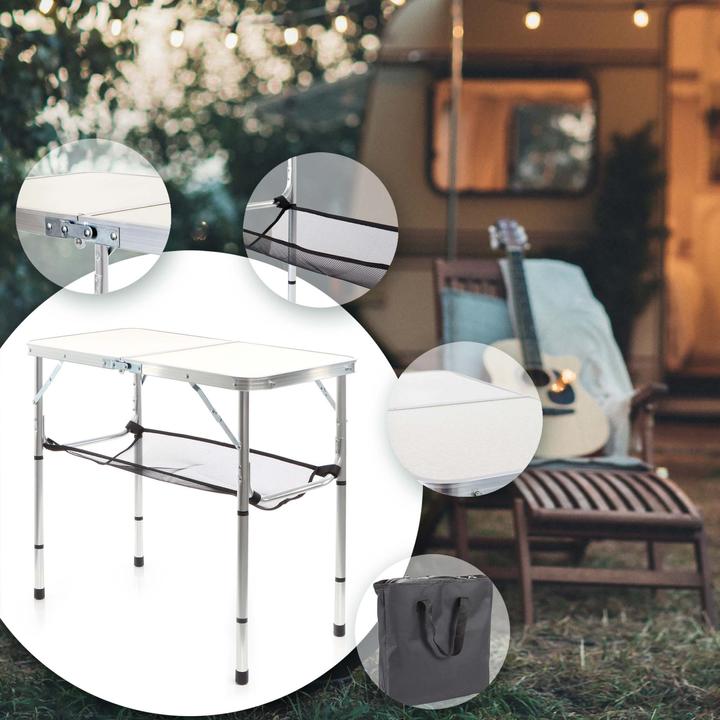 Actual product image Toboli Aluminium Camping Table White 80x40cm Adjustable in Height to 70/56/44/33cm Folding Table