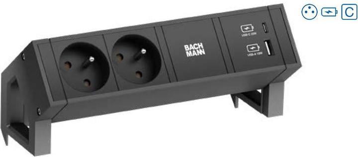 Actual product image Bachmann DESK2 2xUTE 1xCM 1xUSB A/C 22W noir (2 x, CEE 7/5, 0.20 m)