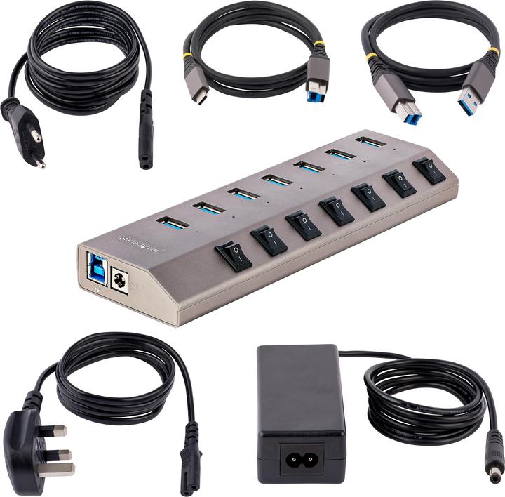 Produktbild StarTech com 7-Port Self-Powered USB-C Hub with Individual On/Off Switches, USB 3.0 5Gbps Expansion (USB-C, 7 Ports)