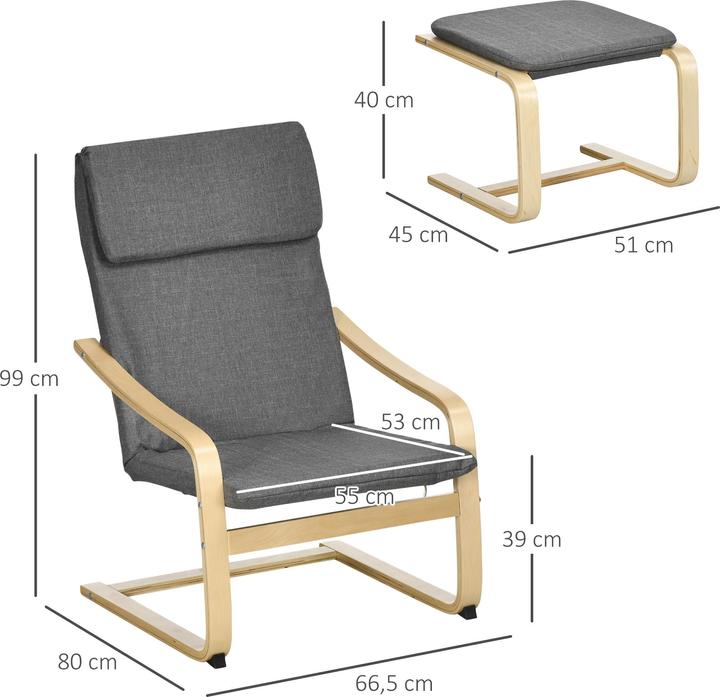 Produktbild Homcom Relaxsessel mit Hocker mit Fusspolster, Kopfpolster und Armlehnen