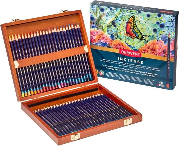 Image du produit Derwent Inktense Permanent Aquarell Set cadeau dans une boîte en bois, 48 pièces (Multicolore, 48 x)