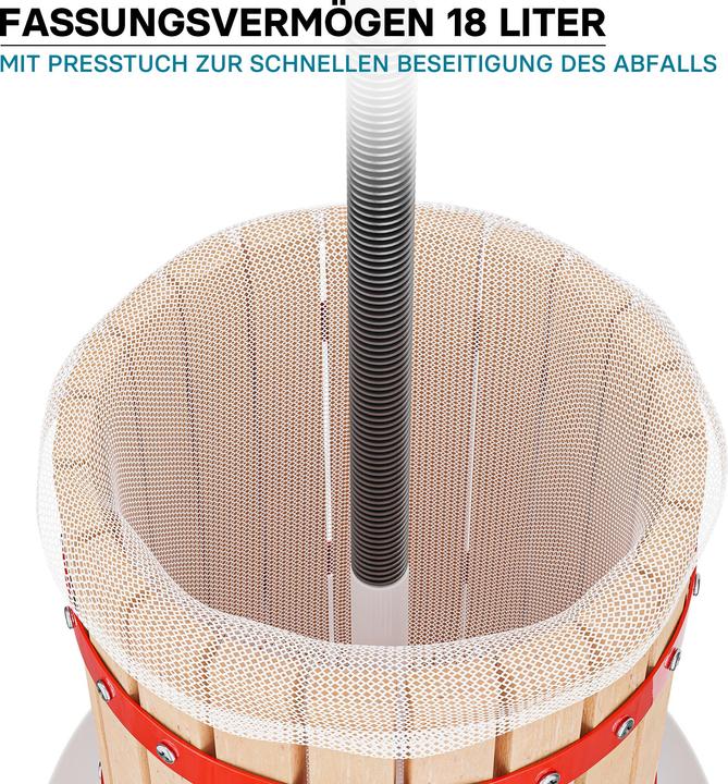 Image du produit Wiltec 18L Presse à fruits incl. torchon pour pressoir vin fruit chêne cidre de pommes